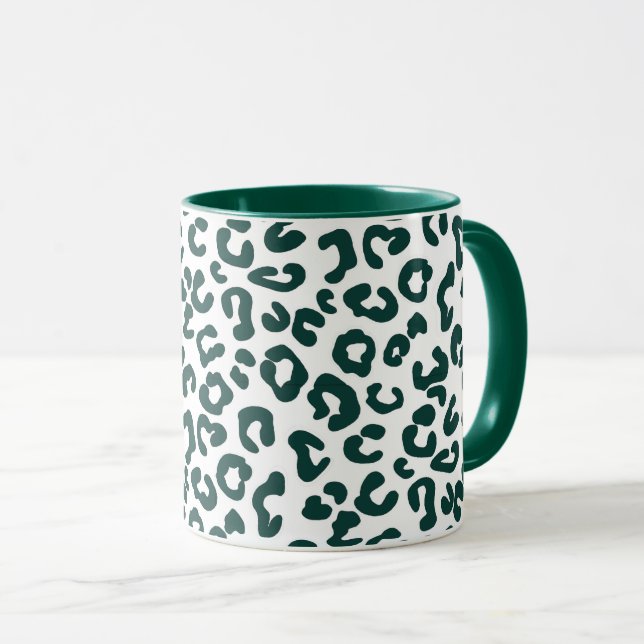 Tasse imprimée guépard en pin vert et blanc (Devant droit)