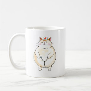 Tasse Infirmière Chat Rond - Cadeau Drôle pour les