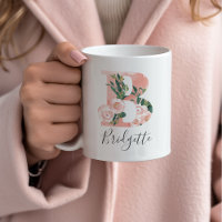 Tasse initiale à aquarelle florale - B