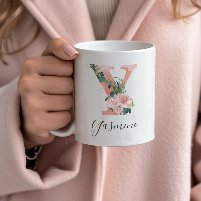 Tasse initiale à aquarelle florale - Y (Créateur téléchargé)