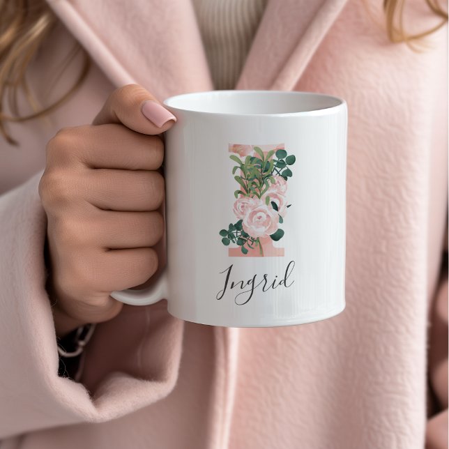 Tasse initiale à l'aquarelle florale - I (Créateur téléchargé)