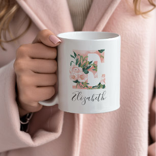 Tasse initiale aquarelle florale - E