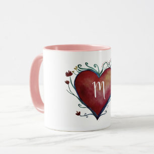 Tasse initiale faite sur commande de coeur rouge