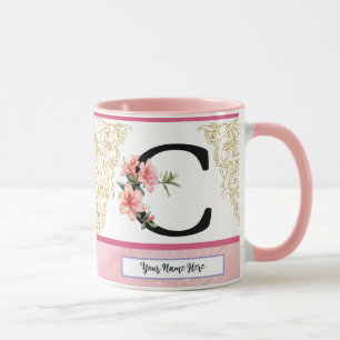 Tasse initiale florale – Monogramme lettre C Per