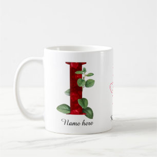 Tasse initiale lettre H florale à cœur rouge éléga