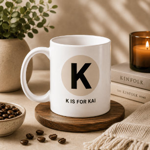 Tasse initiale moderne – Design “K est pour [Nom]”