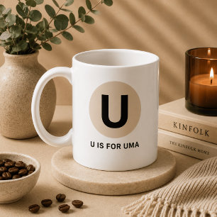 Tasse initiale moderne – Design “U est pour [Nom]”