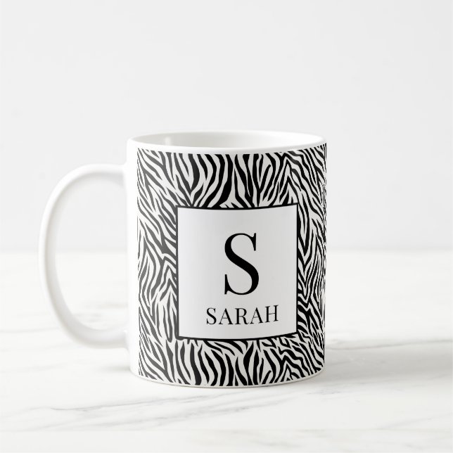 Tasse initiale monochrome zèbre noir et blanc clas (Gauche)