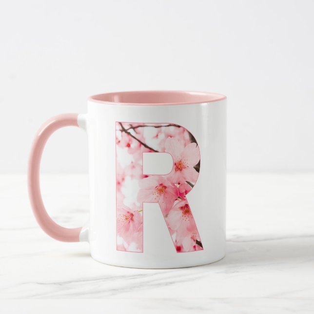 Tasse initiale R florale | Nom et traits personnal (Gauche)