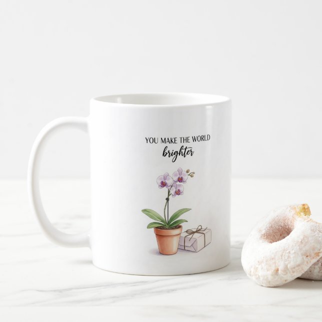 Tasse Inspirante à l'Orchidée Aquarelle (Avec donut)