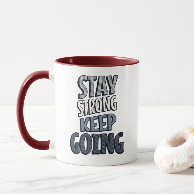 Tasse Inspirante Grise « Restez Fort, Continuez » (Avec donut)