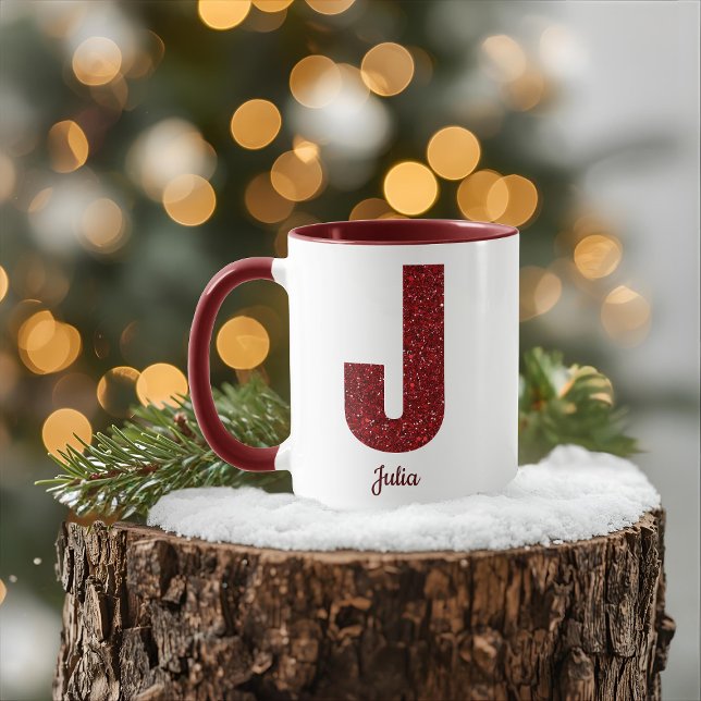 Tasse J Monogramme Pailleté Moderne avec Nom (Créateur téléchargé)