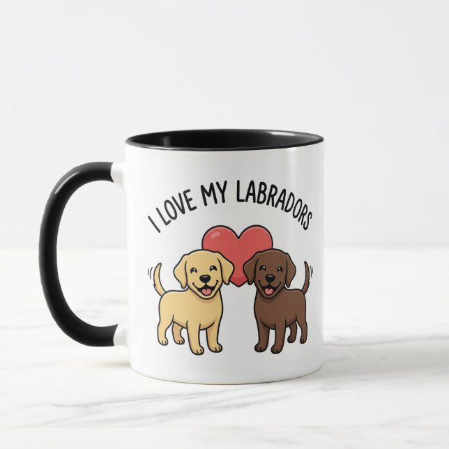 Tasse J'adore Mes Labradors – Mignons Jaune & Choc (Gauche)