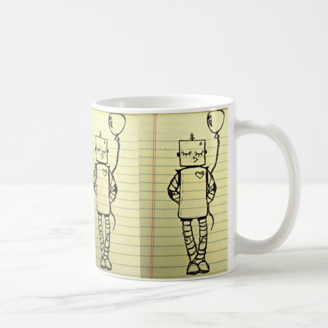 Tasse jaune de croquis de robot de bloc - notes (Droite)