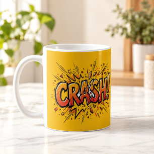 Tasse jaune en pop art de bande dessinée CRASH