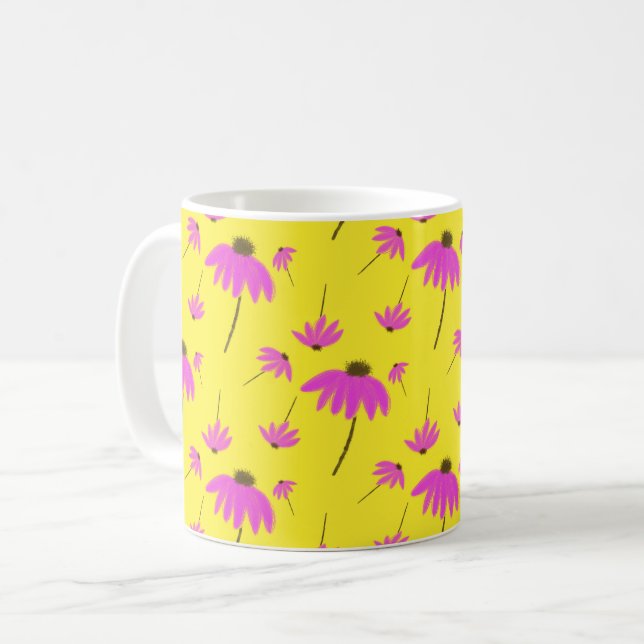 Tasse jaune vif avec fleurs roses (Devant gauche)