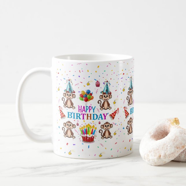 Tasse Joyeux Anniversaire Gâteau Cupcake Singe  (Avec donut)