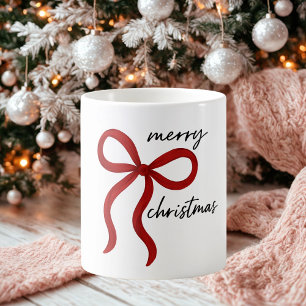 Tasse Joyeux Noël avec un Nœud Ruban Rouge Minimal