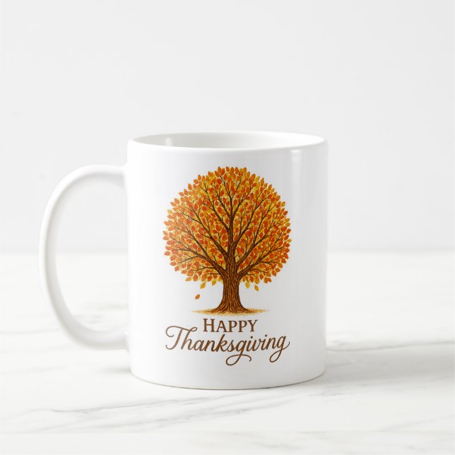 Tasse Joyeux Thanksgiving Arbre Automnal Cozy (Gauche)