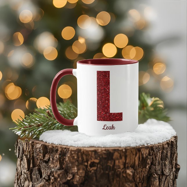 Tasse L Monogramme Pailleté Moderne avec Nom (Créateur téléchargé)
