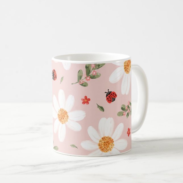 Tasse Ladybug Mignonne & Fleur Blanche (Devant droit)