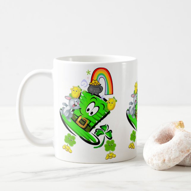 Tasse Lapin Arc-en-Ciel Joyeuse Saint Patrick  (Avec donut)