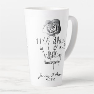 Tasse Latte 11e anniversaire des Mariages d'acier Roses d'arge