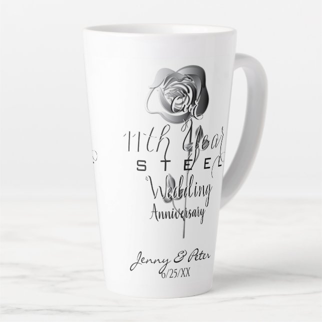 Tasse Latte 11e anniversaire des Mariages d'acier Roses d'arge (Angle droit)