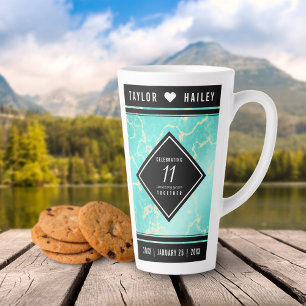 Tasse Latte 11ème anniversaire de Mariage turquoise