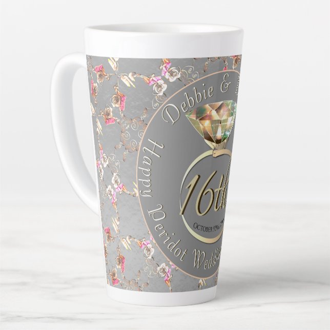 Tasse Latte 16e anniversaire du Mariage Peridot & Silver Latte (Angle gauche)
