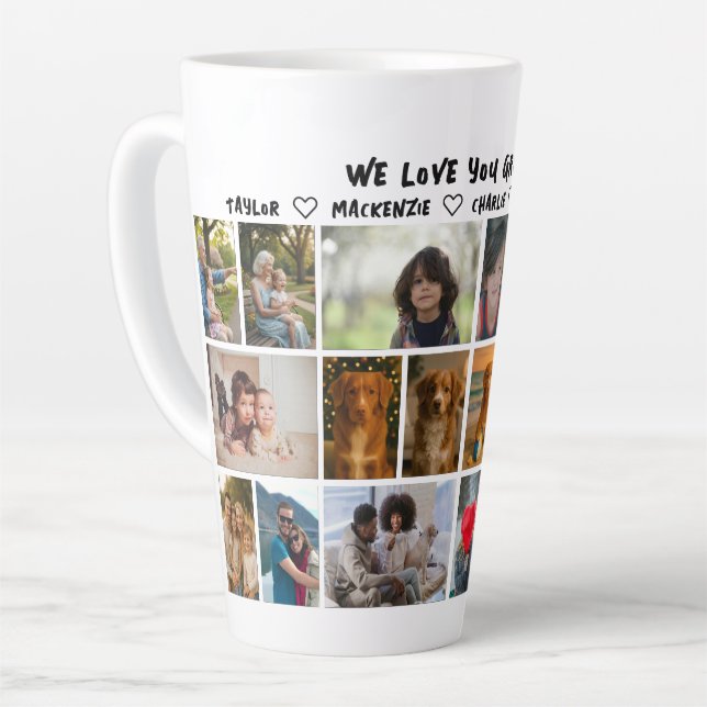 Tasse Latte  18 photo collage and personalized text photo gift (Angle gauche)