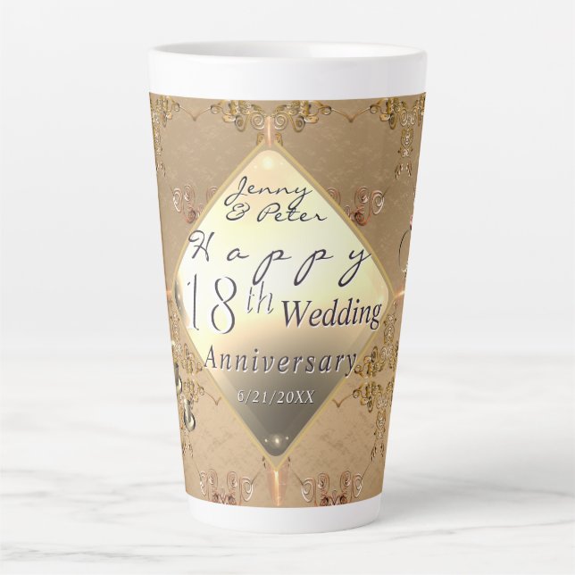Tasse Latte 18e anniversaire de mariage Cat's Eye  (Devant)