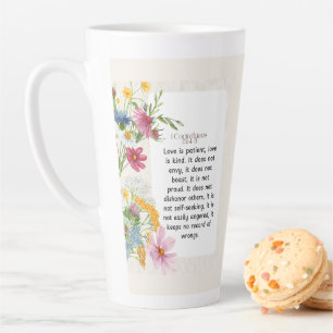Tasse Latte 1 Corinthiens 13:4-5 Dessin aquarelle apaisant