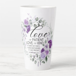 Tasse Latte 1 Corinthiens 13:4 L'amour est patient Violet Flor