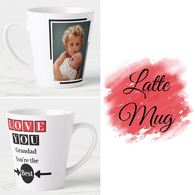 Tasse Latte 1 photo je t'aime papi rouge (Créateur téléchargé)