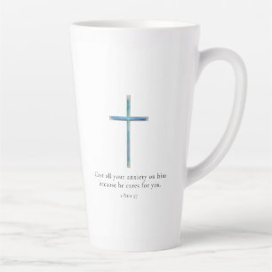 Tasse Latte 1 Pierre 5:7 Croix minimaliste