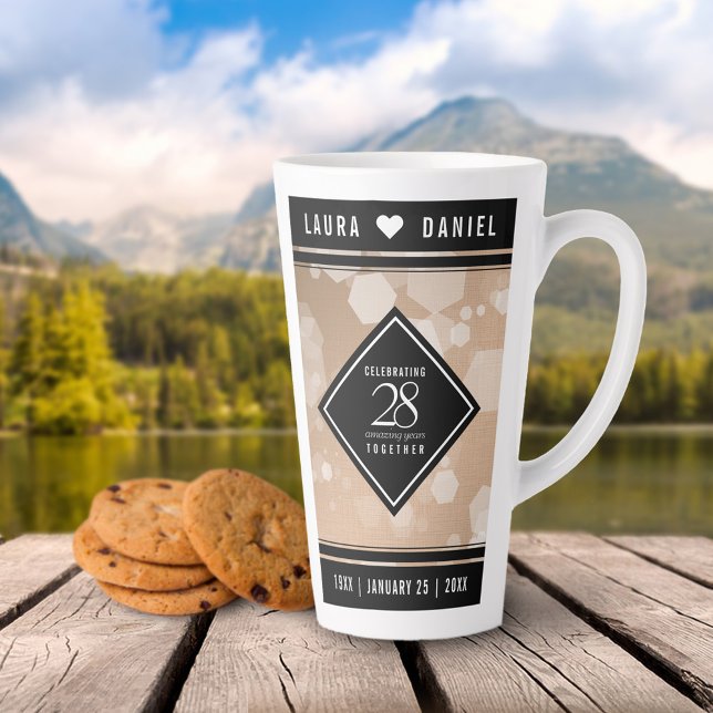 Tasse Latte 28e anniversaire du Mariage de lin élégant (Créateur téléchargé)