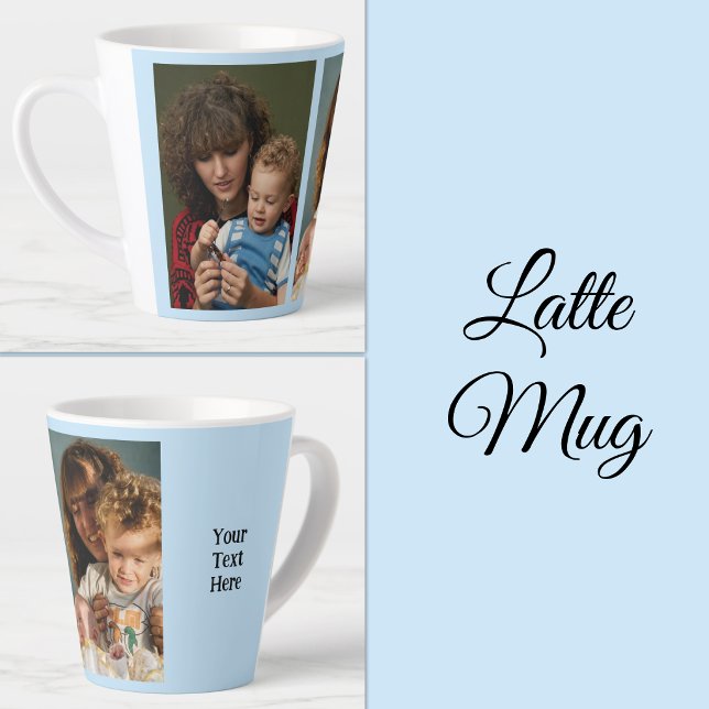 Tasse Latte 2 photo ajouter du texte blanc bleu (Créateur téléchargé)