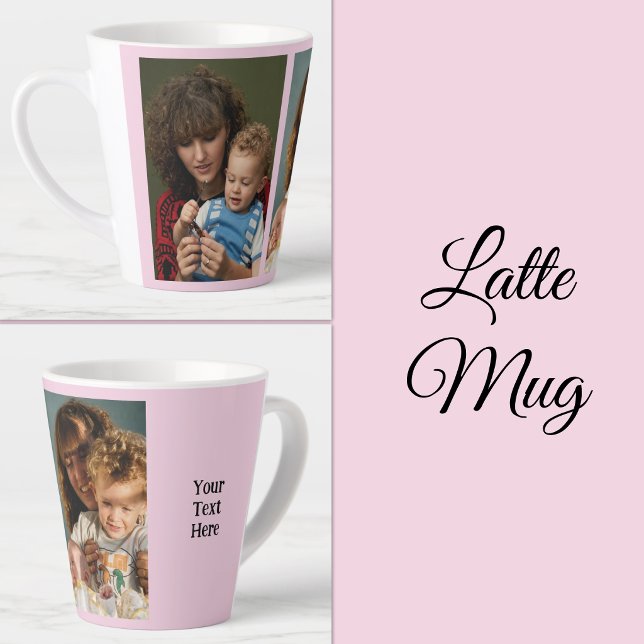 Tasse Latte 2 photo ajouter du texte blanc rose (Créateur téléchargé)