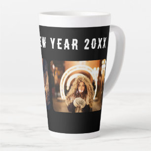 Tasse Latte 2 Photo Collage Black Happy New Year 2023