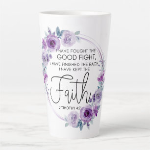 Tasse Latte 2 Timothée 4:7 J'ai gardé la foi Florale pourpre