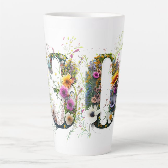 Tasse Latte 30e anniversaire Spray de Fleur sauvage Texte (Devant)