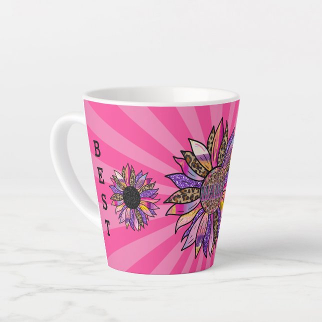 Tasse Latte 3 Fleurs Personnaliser de Parties scintillant Mama (Angle gauche)
