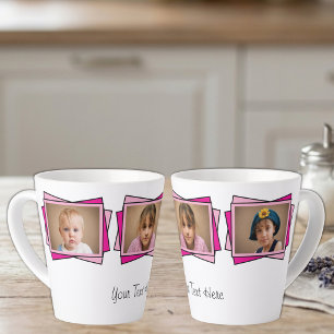 Tasse Latte 3 photo ajoutez votre texte rose