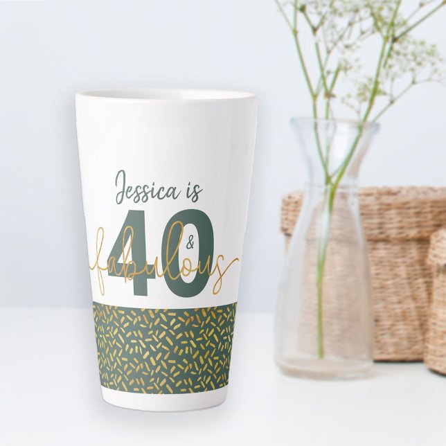 Tasse Latte 40 et fabuleux Vert et Or Personnalisé (Créateur téléchargé)