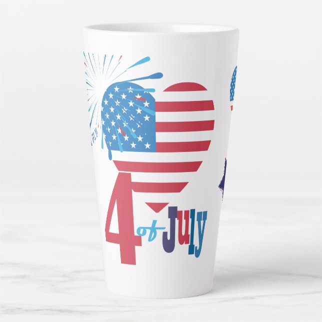 Tasse Latte 4 juillet États-Unis Drapeau Coeur Drapeau Feu d'a (Devant)