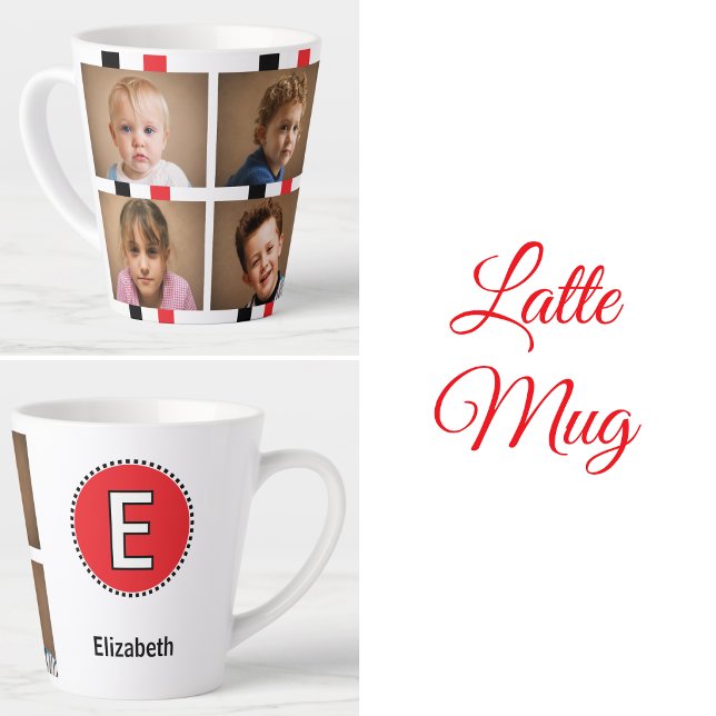 Tasse Latte 4 nom initial photo noir rouge (Créateur téléchargé)