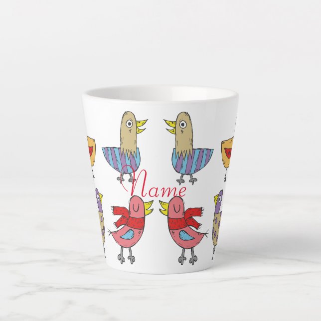 Tasse Latte 4 Oiseaux amusants Thunder_Cove (Devant)