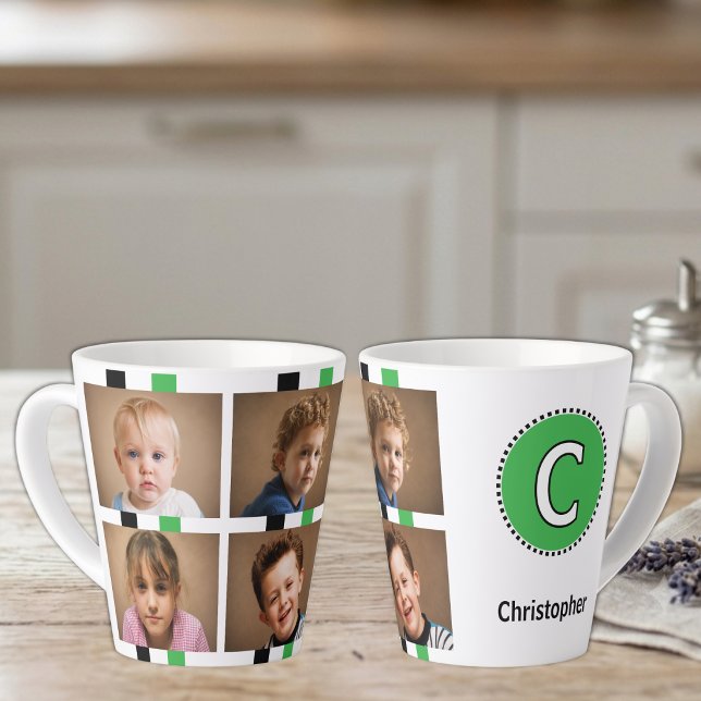 Tasse Latte 4 photo nom initial noir vert (Créateur téléchargé)