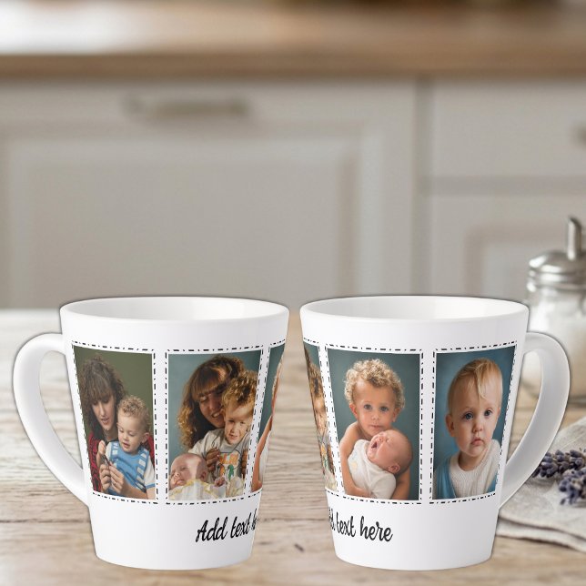 Tasse Latte 4 photos ajouter texte blanc noir (Créateur téléchargé)